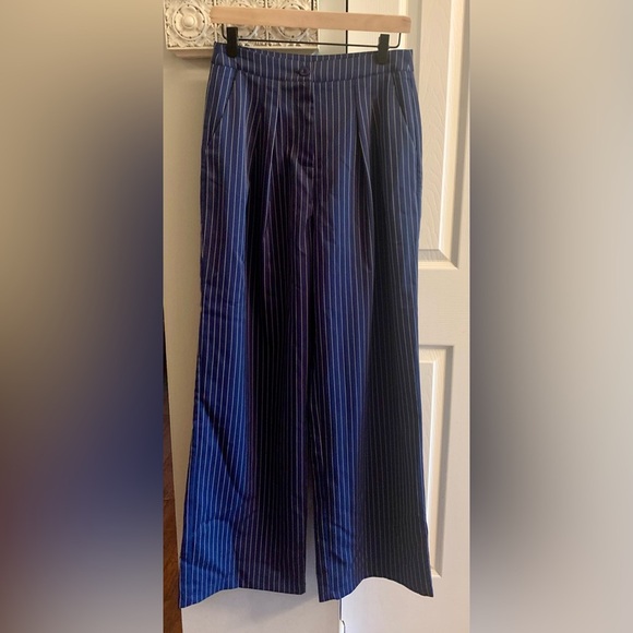 Commense Women’s Dark Blue Striped Trousers NEW - SZ Med - Picture 1 of 5